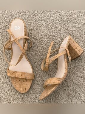 BP Size 11 Women's Cork Strappy Sandals in Natural Tan